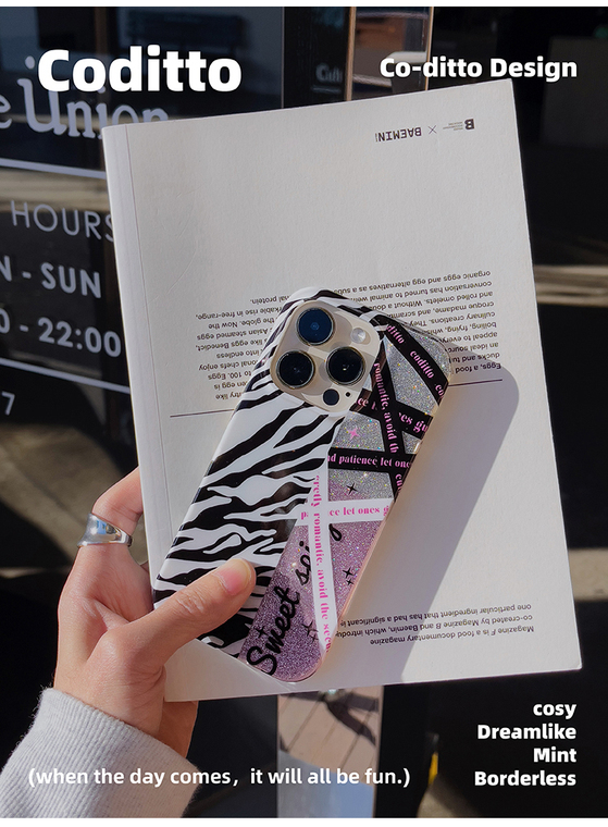 Girls Zebra Pattern Shiny Glitter Bling Coditto Chic Stylish 14, 13, 12 iPhone Case