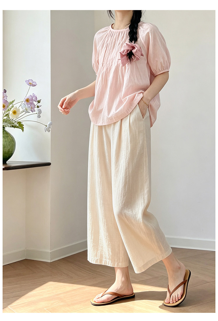 Maternity Cotton and Linen Pants for Summer, Thin Style, 2026 New Model, Small Size, Belly Support, Linen Wide-Leg Pants for Summer Wear — 19