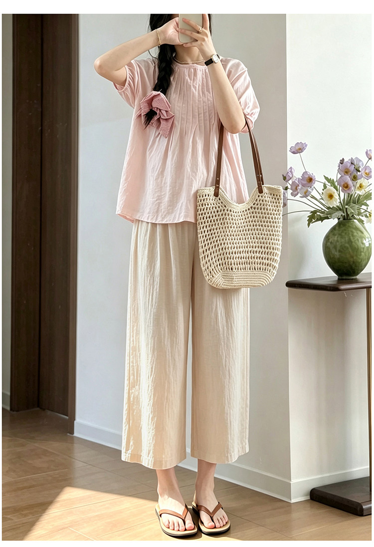 Maternity Cotton and Linen Pants for Summer, Thin Style, 2026 New Model, Small Size, Belly Support, Linen Wide-Leg Pants for Summer Wear — 7