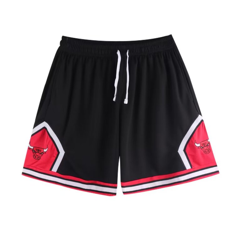 Embroidered American-Style Aj Bulls Shorts, Summer Basketball Shorts, Knee-Length Shorts, Loose Fit, Quick-Drying, for Students, Men's Sports Shorts