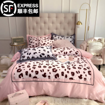 Pure cotton four-piece set of 60 pieces of cotton simple BAO WEN small fresh pink plush cotton 1 8m duvet cover bedding