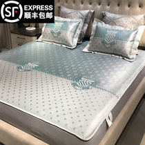 High-end solid color ice silk cooling mat three-piece set 1 8m mesh fitted sheet washable non-slip air conditioning soft mat summer