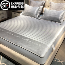 Summer fitted sheet ice silk mat three-piece set 1 8m non-slip fixed mattress washable 1 5m bed soft mat