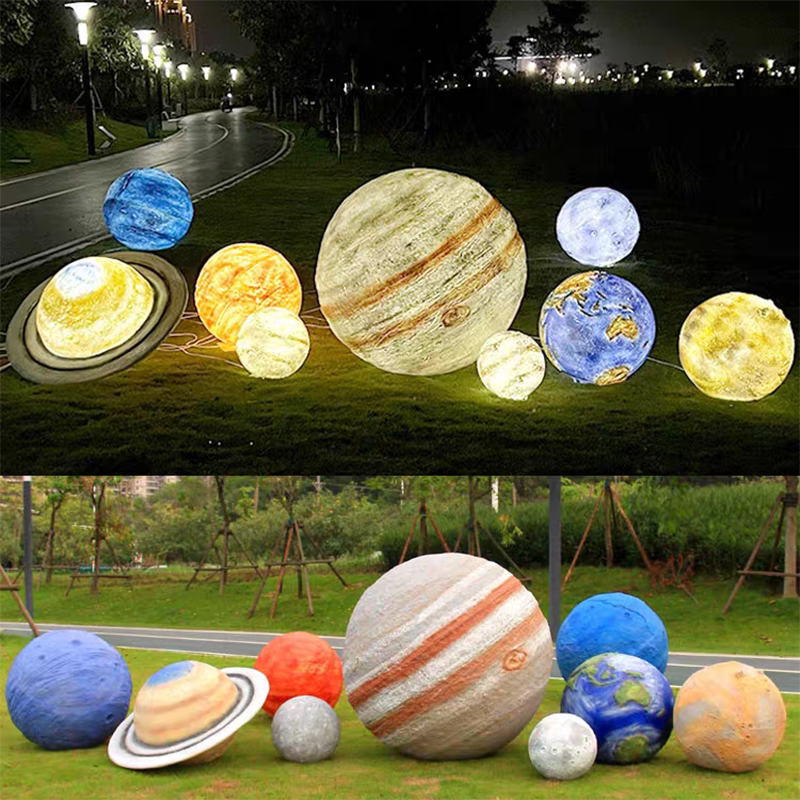 Outdoor Nine Planets Glowing Planet Sculpture Park Square Attraction Moon Sun Earth Model Ornaments Decoration