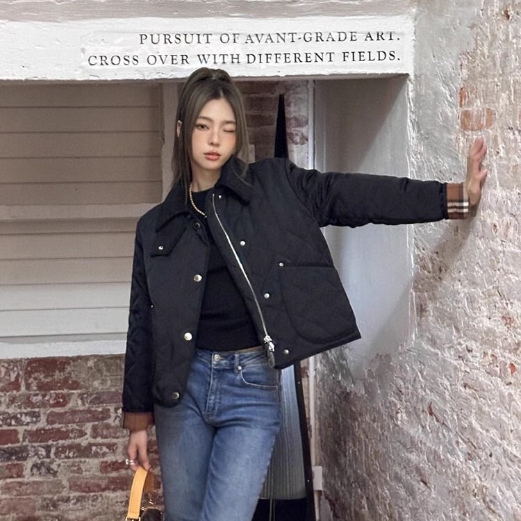 2025 Autumn and Winter Western Style British Style New Retro Literary Solid Color Women's Lapel Diamond Short Cotton Jacket