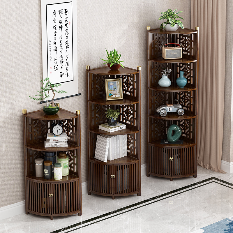 New Chinese Corner Shelf Right Angle Triangle Cabinet Wall Corner Bogu Frame Sector Storage Shelf Living Room With storage floor cabinet-Taobao
