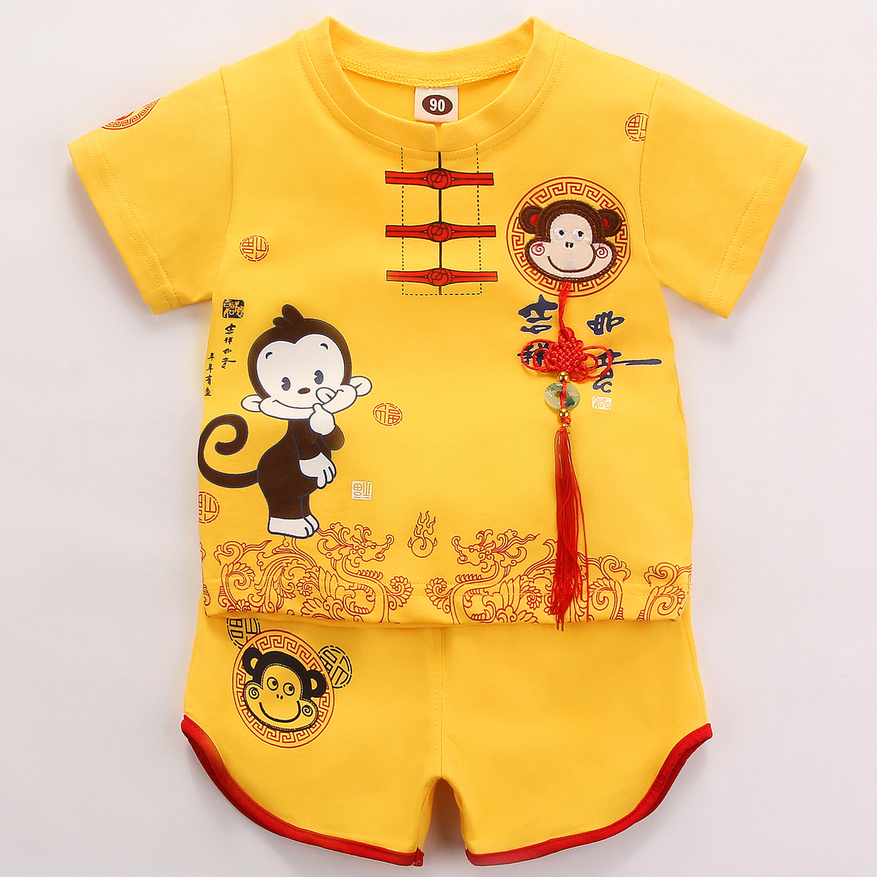 Trung Quốc gió Tang váy boy 100 ngày ăn mặc năm mặc lấy quần áo cũ hàng tuần trẻ em mùa hè cô gái chàng trai phù hợp với bé của trẻ em.