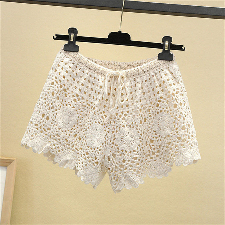 Knitted Lace Embroidered Hollow-Out Loose Shorts Anti-Exposure Safety Shorts Women's Outerwear Shorts New Style