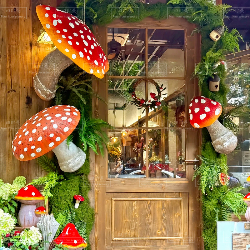 Spring Artificial Foam Mushroom Decoration for Shop Front, Trendy Small Yard Mushroom House, Photo Props for Photo Spots