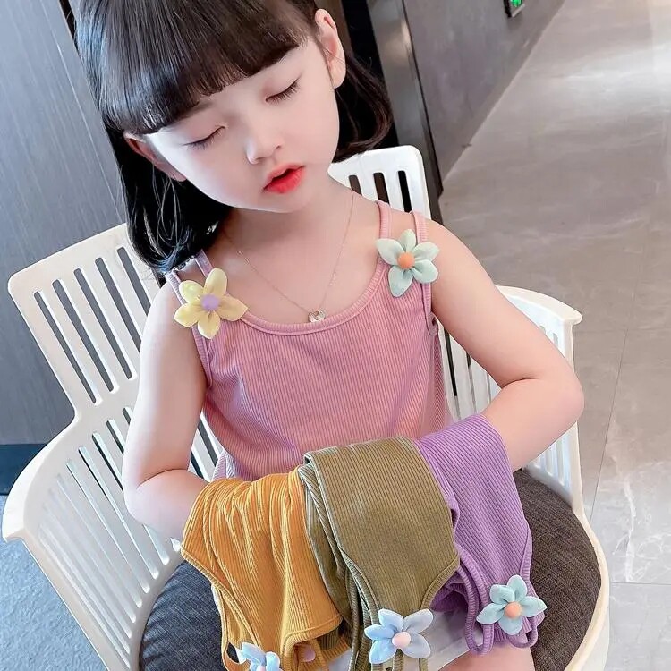 Girls vest 2024 summer new style children's candy-colored flower small sling baby fashionable sleeveless top cool