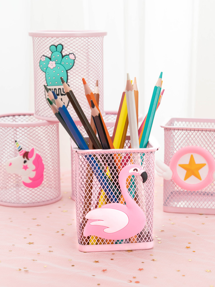Pink pen brush female creative fashion cute pen barrel small fresh student desktop furniture stationery multifunction collection box teenage desktop furniture stationery board box office