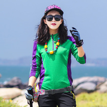 Outdoor Parquet Speed Dry Jersey Woman Long Sleeve Hygroscopic Perspiration Gym Fitness Room Running Sports T-Shirt Hiking Mountaineering Quick Dry Clothing