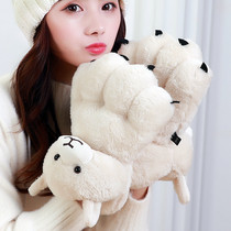 Beast Man Gloves Cartoon Gloves Autumn winter Men and women Tides Cute Teddy Thickened warm plush hanging neck Bears Palm students