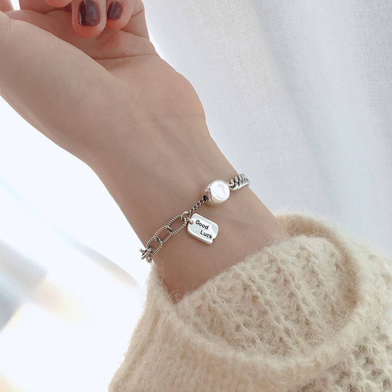 Ins independent design irregular European and American bracelet 925 sterling silver square brand luck bracelet female Korean version design Thai silver Jane