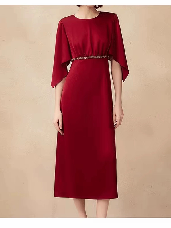 The Same Style as the Mall's 2025 Summer New Acetate Satin Elegant Occasion Wine Red Dress The Same Style as the Mall's 2025 Summer New Acetate Satin Elegant Occasion Wine Red Dress