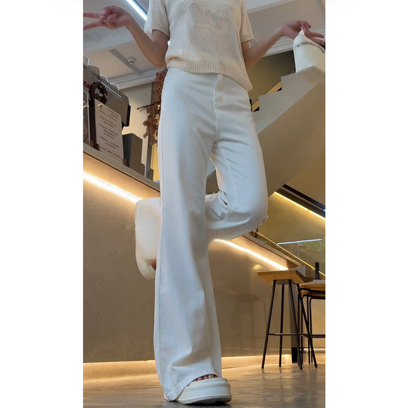 White Flared Jeans for Women, Summer Thin Style, Plus Size, Suitable for Pear-Shaped Body, High-Waisted, Slimming, Fashionable Straight-Leg Flared Long Pants