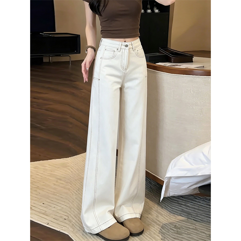 White Wide-Leg Jeans for Women 2026 New Style Plus Size High-Waisted Loose Versatile Slimming Straight-Leg Floor-Length Pants