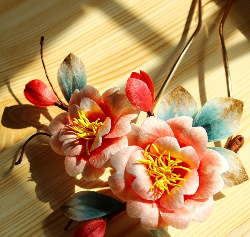 Intangible Cultural Heritage Velvet Flower Untwisted Silk Hairpin, Versatile Everyday Peony Flower Hair Comb, Wooden Hairpin, Hanfu, Cheongsam, Chinese Style