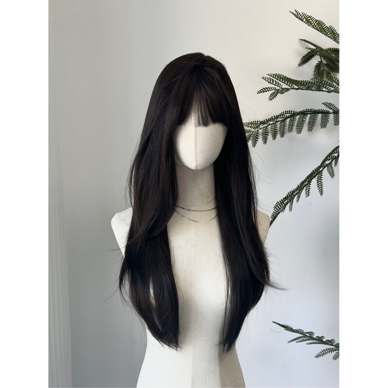【Summer】Xiaochi's Home·Wig Blogger's Same Style High-Quality Black Long Straight Manga Bangs Fine-Tuned Full Head Wig