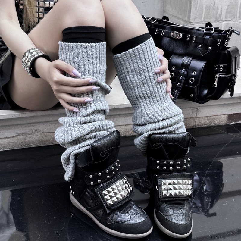 Bitter Love Shop Original Subculture Millennium Vintage Udg Visual Style Studded Black Wedge Shoes Unisex