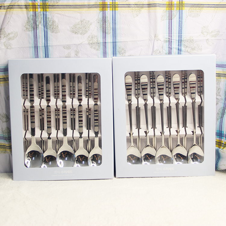 Korean Imported Smf Brand Simple Striped Stainless Steel Chopsticks and Spoon Tableware Single Set Gift Box Korean Imported Smf Brand Simple Striped Stainless Steel Chopsticks and Spoon Tableware Single Set Gift Box