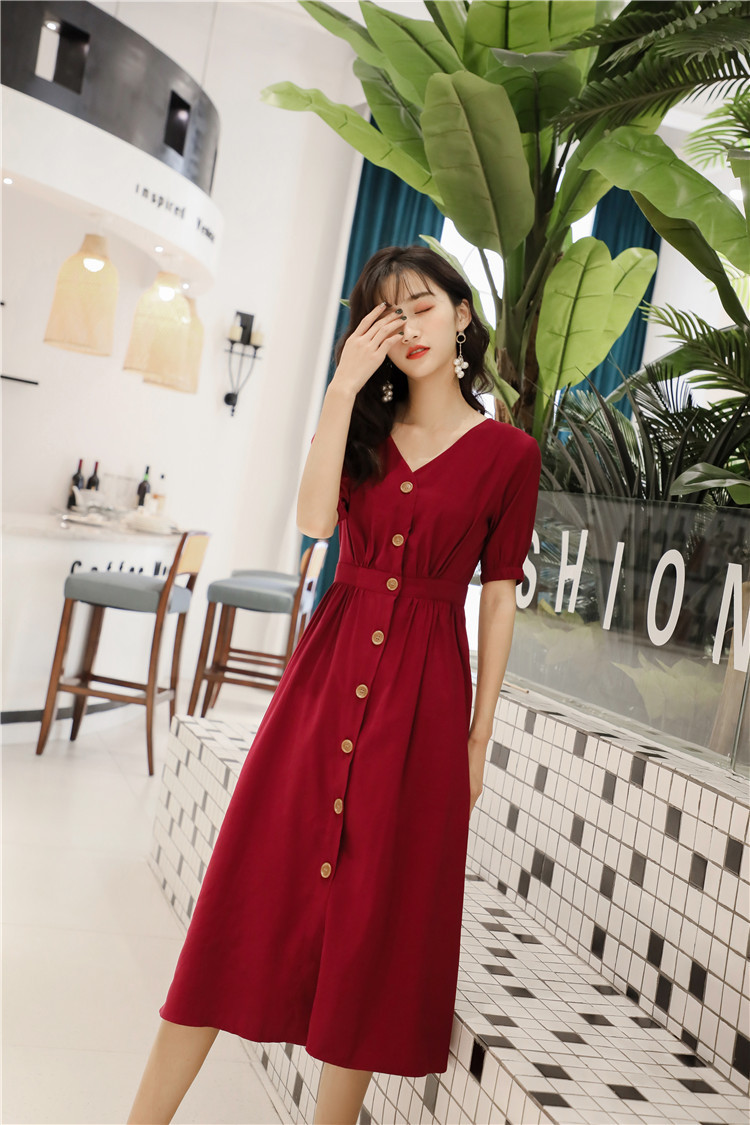 Mùa hè 2019 mới của phụ nữ Pháp eo eo Một chiếc váy chữ ngắn theo phong cách Hepburn - A-Line Váy mẫu váy nhung xòe
