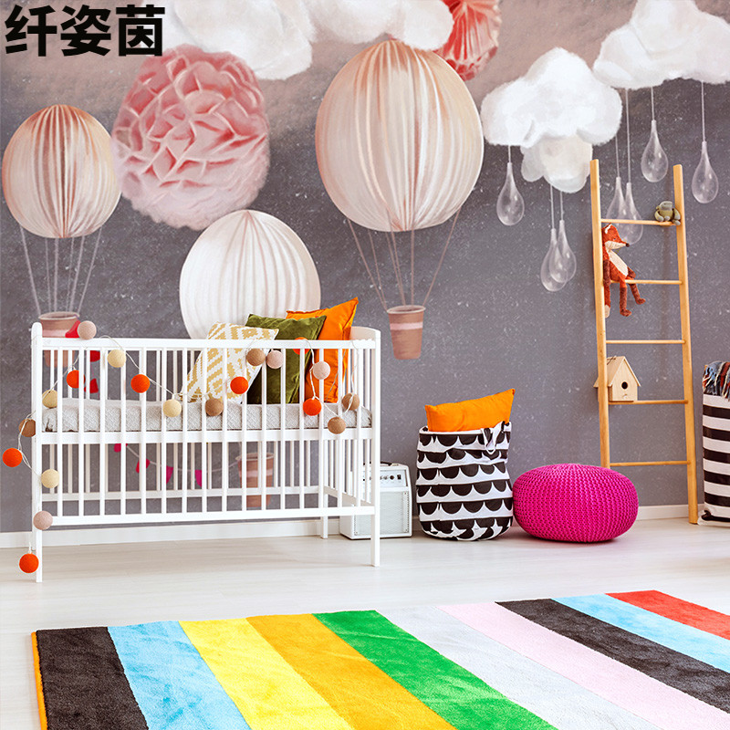 Net Red Ins Hot Air Balloon Mural Children Room Custom Cozy Girl Princess Room Bedroom Wallpaper Background Wall Cloth