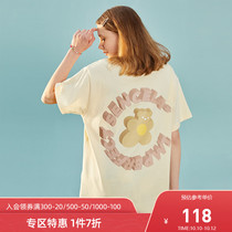 SENCE LA small flower bear big LOGO print Xinjiang cotton cute short sleeve female summer cec trend couple T-shirt