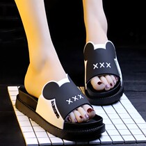 Thick-soled slippers high-heeled female summer cute cartoon home bathroom non-slip soft-soled high-heeled slippers female