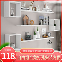 Wall shelf wooden board creative decoration frame Plaid living room dining room bedroom background wall-mounted bookshelf Wall Wall