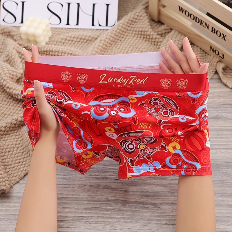Red Pure Cotton Women's Underwear, Fashionable Red Luxury Printed Panties, Safety Shorts, Girls' Boxer Shorts