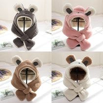  Autumn and winter baby hat cute super cute girls windproof plush hat Boys thickened ear protection warm bib one-piece hat
