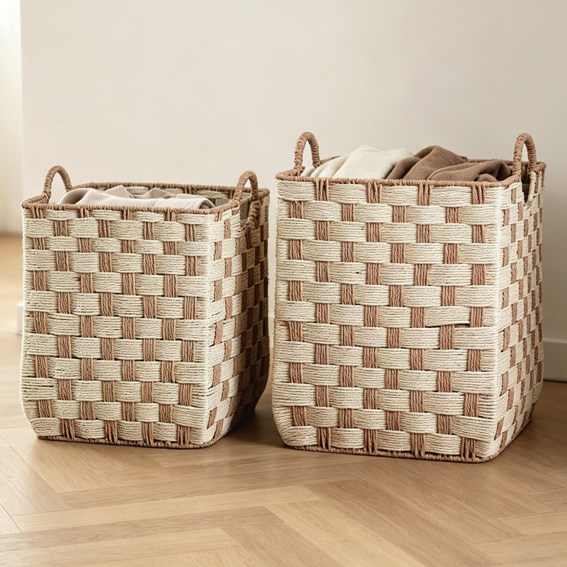 Nordic Style Woven Storage Basket, Large Capacity, Light Luxury Storage and Organization Basket, Living Room Balcony Clothes and Toy Storage Basket