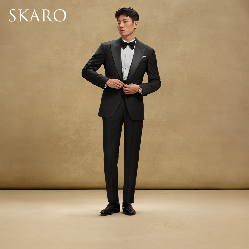 [Handmade Milan Eye 120 Thread Count] Skaro Tuxedo Wool Suit Men's Groom Wedding Suit Set