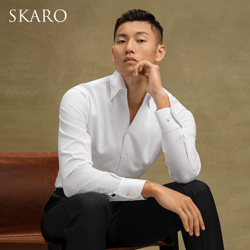 [Same Style as Lei Zong, No Ironing, Anti-Wrinkle] Skaro One-Collar Shirt, Men's Business Formal Long-Sleeved White Shirt