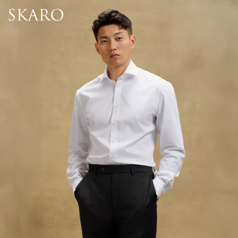[Dp No-Iron] Skaro Business Anti-Wrinkle Pure Cotton Men's Shirt Long Sleeve Suit White Shirt Formal Windsor Collar
