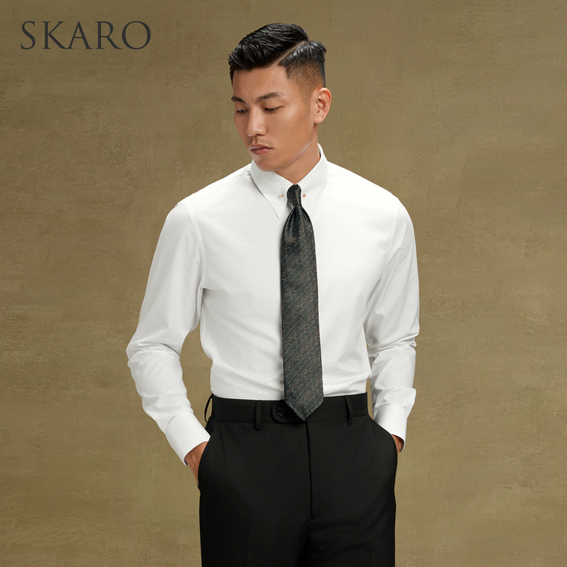 【French Empire Collar】Skaro Non-Iron Anti-Wrinkle Pointed Collar Shirt Men's Business Suit Wedding Suit White Shirt