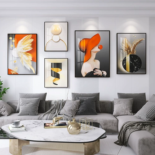 Северный стиль гостиная декоративная живопись диван фоновая настенная живопись творческая комбинация висящая живопись легкая роскошная хрустальная фарфоровая живопись атмосферная картина стен