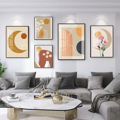 Северный стиль гостиная декоративная живопись диван фоновая настенная живопись творческая комбинация висящая живопись легкая роскошная хрустальная фарфоровая живопись атмосферная картина стен