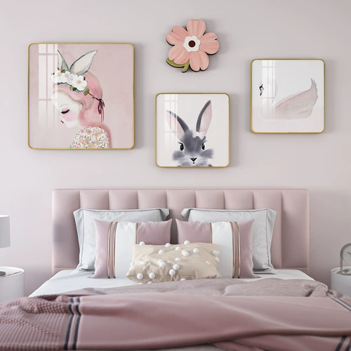 Декоративная живопись для детской комнаты, розовая девочка, мультфильм, постели, фона, стена, висящая живопись милая комната принцесса роспись