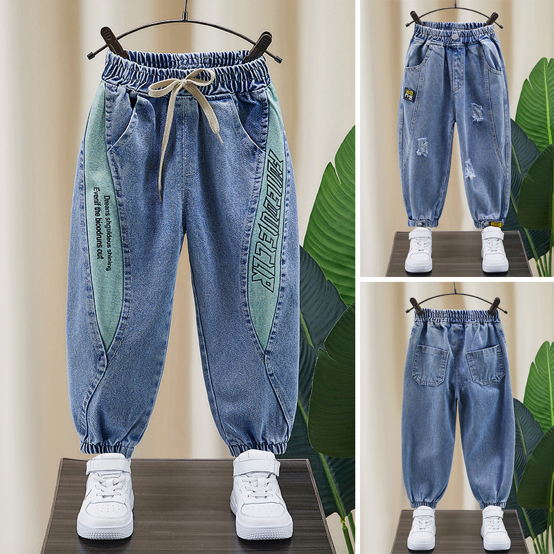 Boys' jeans spring and autumn 2022 new children's spring style Western style Korean style stitching pants children's leggings casual pants