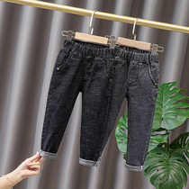 Boy jeans autumn style 2021 new children spring autumn season with minor leggings and children break holes black pants tide