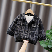 Boy Cowboy Jacket Autumn Cash 2021 new children Spring and autumn Korean version Breaking Hole Black Children Fall Blouse Trend
