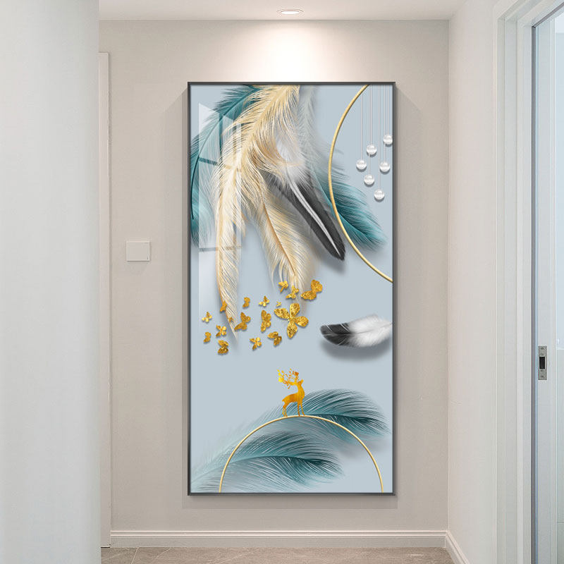 Feather Deer Entrance to the family Xuanguan Decorative Painting Vertical version light extravagant upscale entrance door hanging painting modern brief corridor Aisle Aisle Fresco-Taobao
