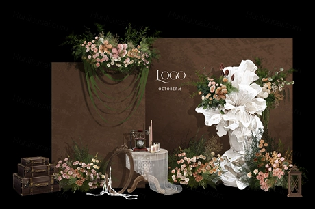 咖色棕色泰式布艺小众婚礼设计展示区迎宾区效果图素材psd-婚礼素材网