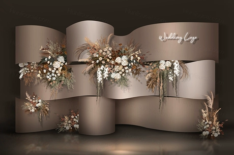 咖啡色灰色调泰式婚礼设计圆柱形圆弧形创意背景效果图素材psd-婚礼素材网