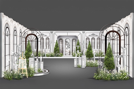 白色绿色高端法式庄园主题婚礼设计效果图背景方案素材psd-婚礼素材网