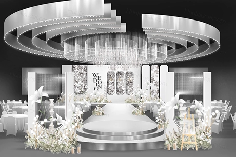 银白色高端INS简约韩式闪光婚礼设计效果图背景方案素材psd-婚礼素材网