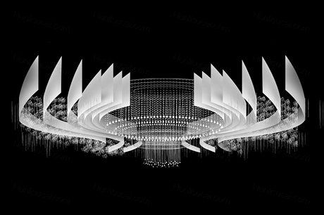 秀场风格圆形珠帘水晶吊顶婚礼手绘道具素材psd分层源文件效果图-婚礼素材网