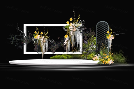 白绿黄色小众树枝中式设计感户外婚礼布置效果图PSD文件素材设计-婚礼素材网